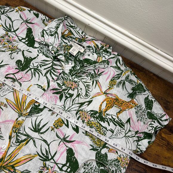 Rachel Zoe Size XL 100% Linen Top Jungle Cheetah Camp Shirt Button Up Tropical - Picture 7 of 9